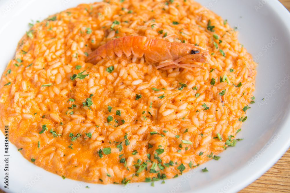 italian Risotto with scampi cream in a Rome restaurant StockFoto