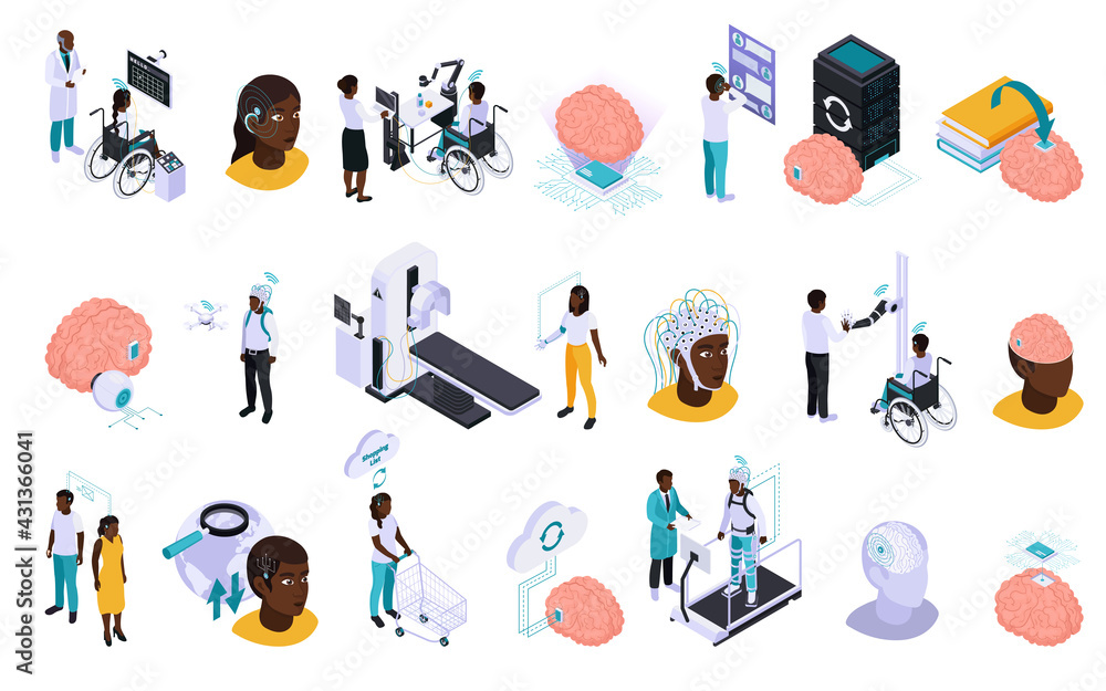 Fototapeta premium Brain Implants Technologies Isometric Set