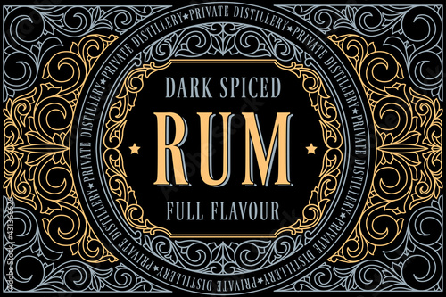 Dark spiced rum - ornate vintage decorative label