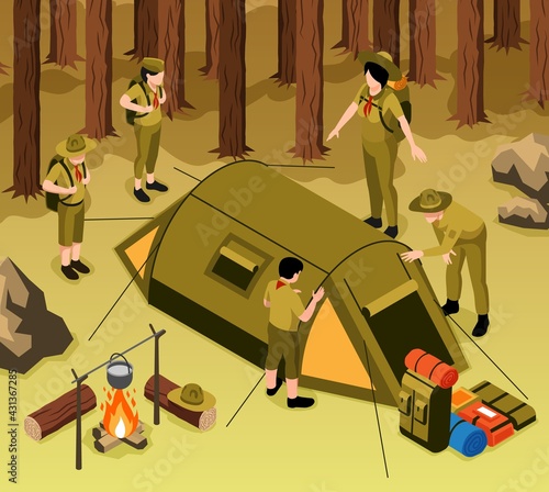 Scout Camp Isometric Illustration