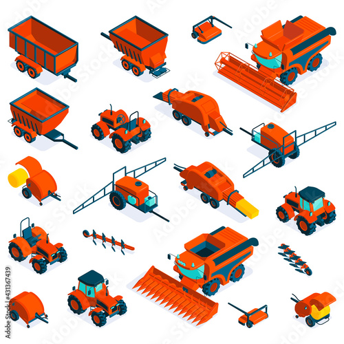 Isometric Agricultural Farm Equipment Set
