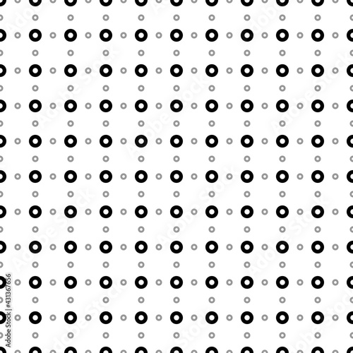 Square seamless background pattern from black record media symbols are different sizes and opacity. The pattern is evenly filled. Vector illustration on white background