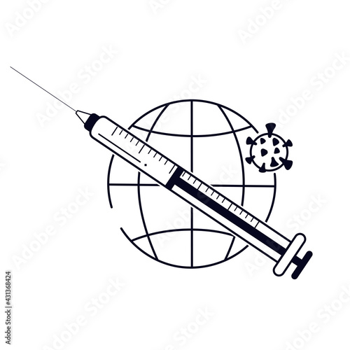 Covid-19 Vaccine line logo. Coronavirus immune. syringe. Pandemic vaccination proof