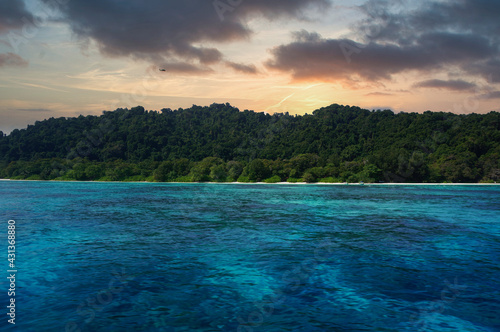 wonderful ocean in thailand view from the boat at sunset