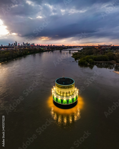 Warsaw drinking water intake during sunset