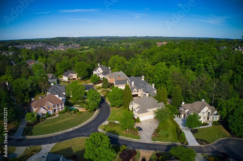 Aerial view of an upscale sub division in suburbs of USA
