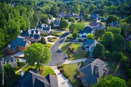 Aerial view of an upscale sub division in suburbs of USA