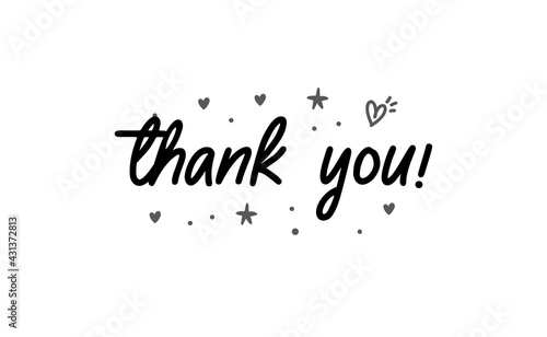 Thank you lettering message. Hand drawn style typographic message with ornaments.