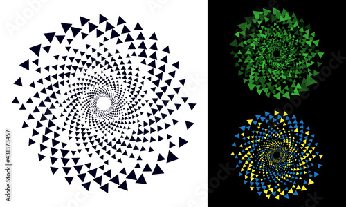 Halftone round as icon or background. Black abstract vector circle frame with triangles as logo or emblem. Circle border isolated on background for your design.