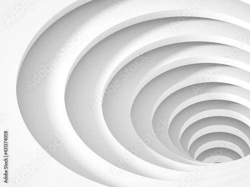 Abstract empty white tunnel portal goes down  3 d