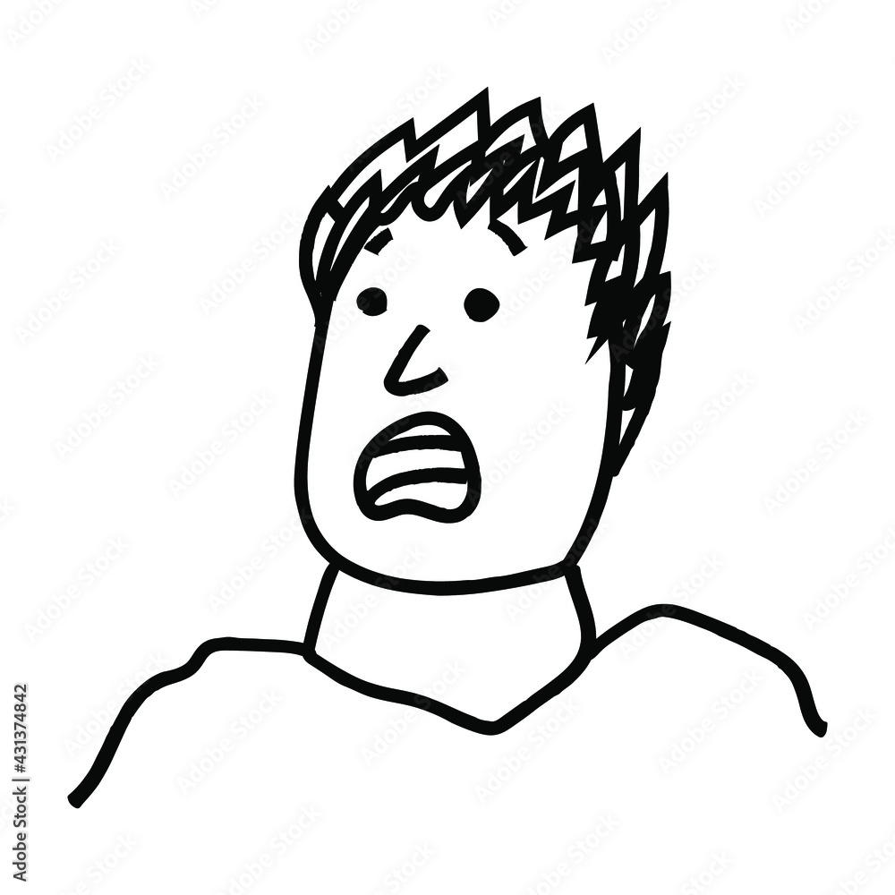Male portrait with scared and shocked face. Vector line art with isolated cartoon. For avatars, comic characters, doodles, stickers design, banners and templates Male portrait with scared and shocked face. Vector line art with isolated cartoon. For avatars, comic characters, doodles, stickers design, banners and templates