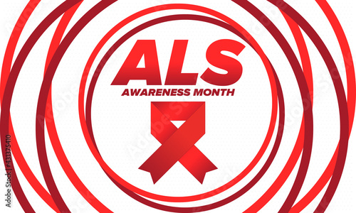 ALS Awareness Month. Amyotrophic lateral sclerosis. Annual campaign is held in May in United States. Control and protection. Prevention campaign. Medical health care concept. Vector illustration