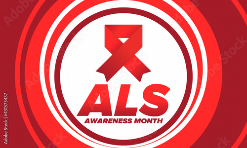 ALS Awareness Month. Amyotrophic lateral sclerosis. Annual campaign is held in May in United States. Control and protection. Prevention campaign. Medical health care concept. Vector illustration