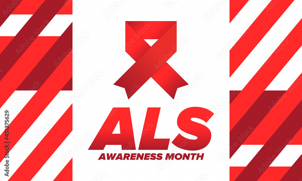 Obraz premium ALS Awareness Month. Amyotrophic lateral sclerosis. Annual campaign is held in May in United States. Control and protection. Prevention campaign. Medical health care concept. Vector illustration