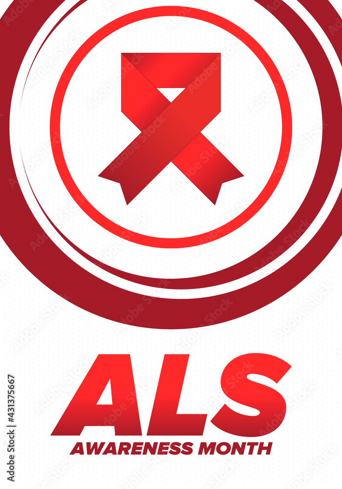 Obraz premium ALS Awareness Month. Amyotrophic lateral sclerosis. Annual campaign is held in May in United States. Control and protection. Prevention campaign. Medical health care concept. Vector illustration