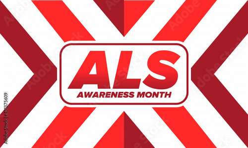 ALS Awareness Month. Amyotrophic lateral sclerosis. Annual campaign is held in May in United States. Control and protection. Prevention campaign. Medical health care concept. Vector illustration