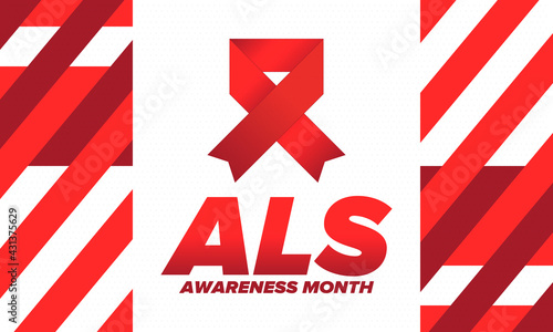ALS Awareness Month. Amyotrophic lateral sclerosis. Annual campaign is held in May in United States. Control and protection. Prevention campaign. Medical health care concept. Vector illustration