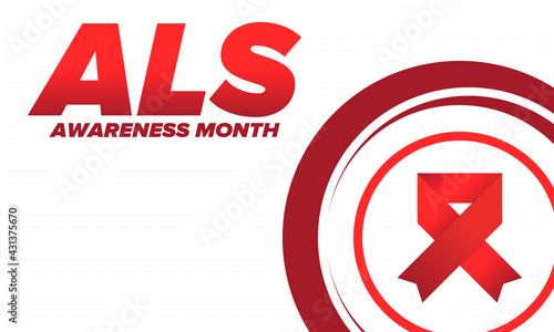 ALS Awareness Month. Amyotrophic lateral sclerosis. Annual campaign is held in May in United States. Control and protection. Prevention campaign. Medical health care concept. Vector illustration
