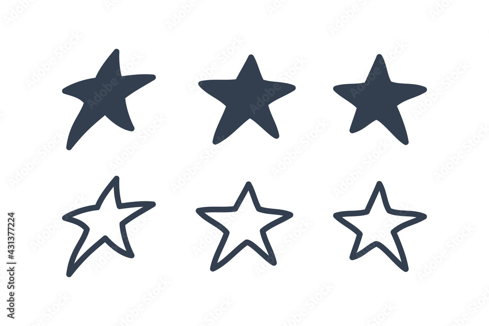 Star Doodles Icon Set. Simple Hand Drawn Five Stars isolated on White Background. Flat Vector Illustration Design Template Elements. Star Doodles Icon Set. Simple Hand Drawn Five Stars isolated on White Background. Flat Vector Illustration Design Template Elements.