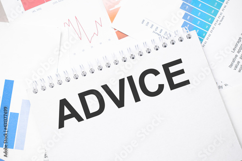 advice text on paper on the chart background with pen