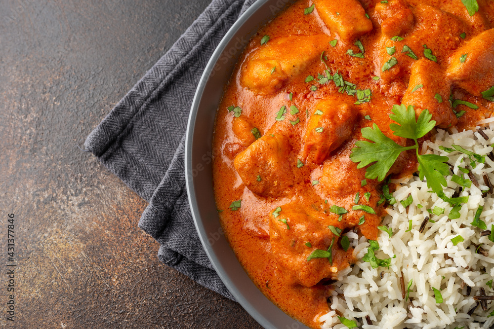 Chicken Paprikash with basmati, wild rice in juicy paprika sauce and parsley. Chicken Paprikash with basmati, wild rice in juicy paprika sauce and parsley.