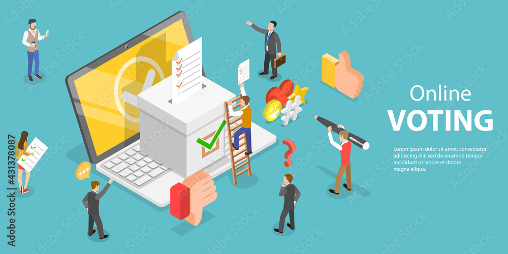 3D Isometric Flat Vector Conceptual Illustration of Online Voting