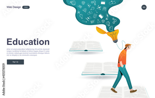 flat design concept of education for website and landing page template.Online education, training and courses, learning, Vector illustration.