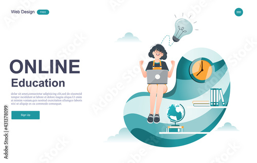 flat design concept of education for website and landing page template.Online education  training and courses  learning  Vector illustration.