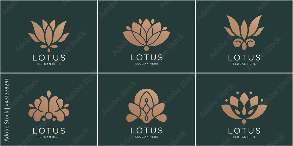 set of Lotus logo design. gold, luxury, flat,style, abstract logo lotus,flower,nature. Premium Vector