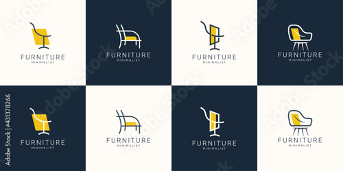 set of Minimalist furniture logo with chair for store.outline logo design, style, line.abstract,interior,monogram,Furnishing design template illustration. Premium Vector