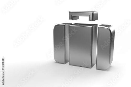 Silver suitcase icon and luggage on isolated background.