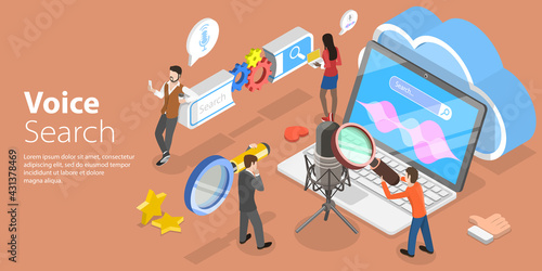 3D Isometric Flat Vector Conceptual Illustration of Voice Search