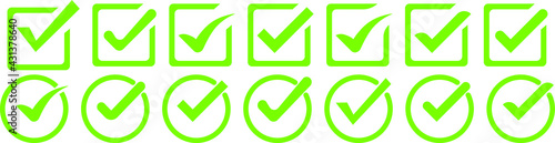 green checkmark isolated on white background. Correct vote choise isolated symbol