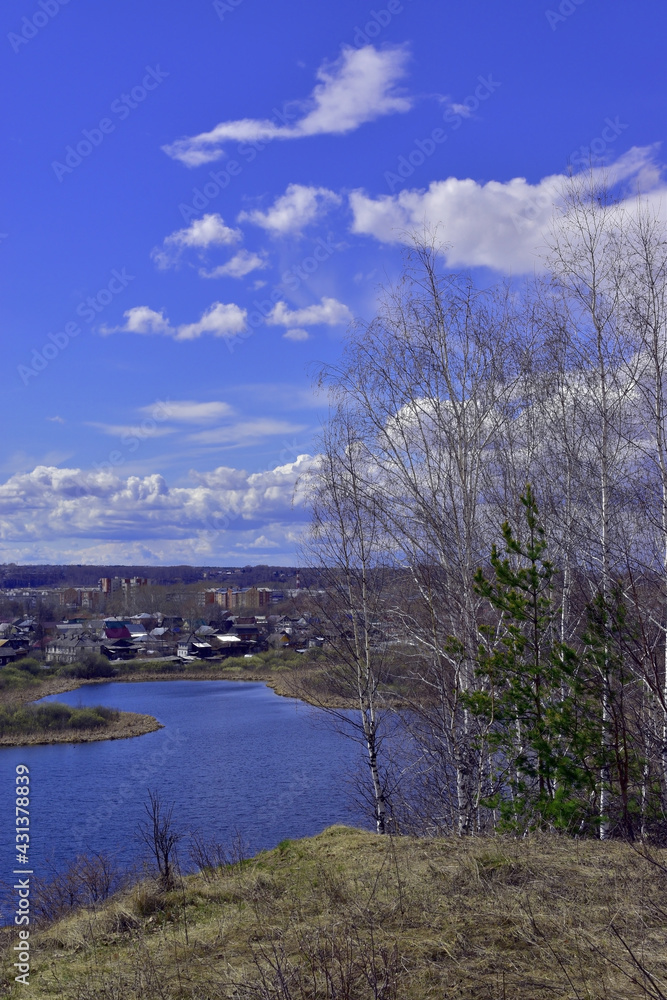 Spring view from Ice Mountain to the Sylva River and the city of Kungur