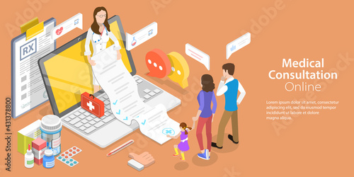 3D Isometric Flat Vector Conceptual Illustration of Online Medical Clinic