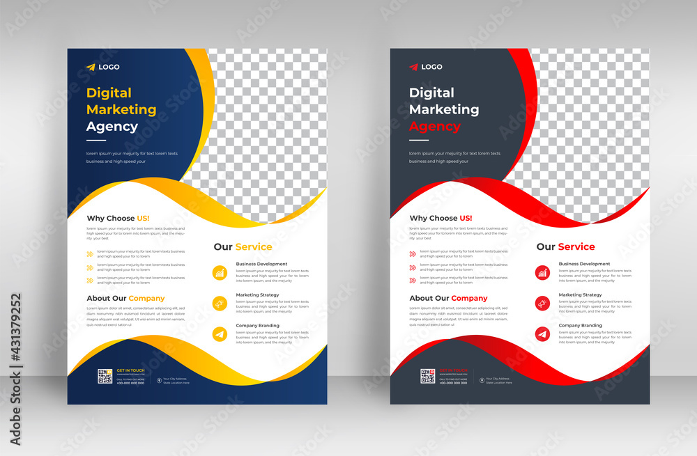 Corporate business flyer template design set with yellow and red color. marketing, business proposal, promotion, advertise, publication, cover page. digital marketing agency flyer design.