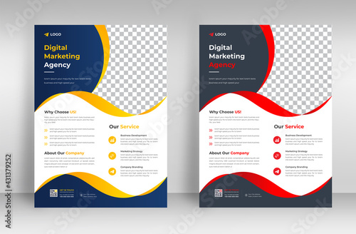 Corporate business flyer template design set with yellow and red color. marketing, business proposal, promotion, advertise, publication, cover page. digital marketing agency flyer design.