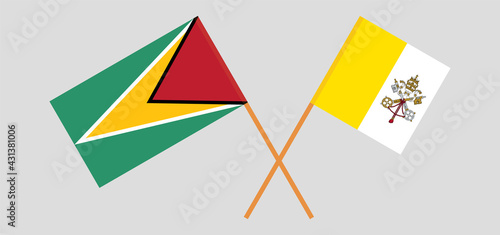 Crossed flags of Guyana and Vatican. Official colors. Correct proportion