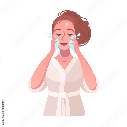 Woman Washing Face Illustration