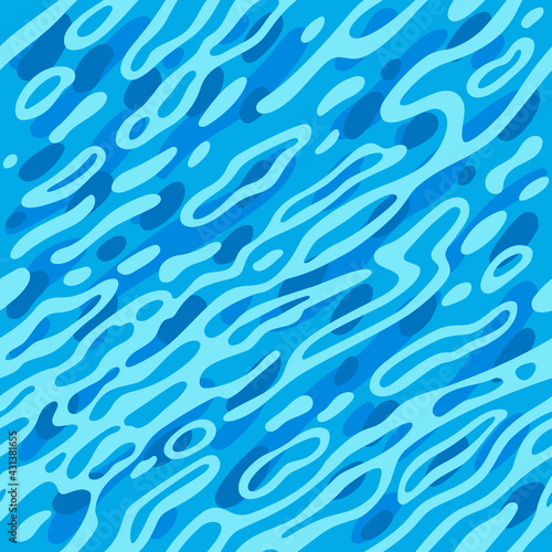 Blue Ripple Water Surface Seamless Pattern. Vector Sea Texture. Abstract Azure Waves Background
