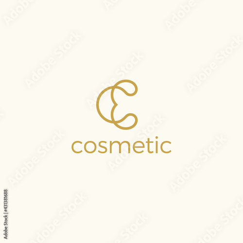 Vector Concept of Minimalistic Symbol for Eco Cosmetic Brands. Business Logo Template. C and E Emblem