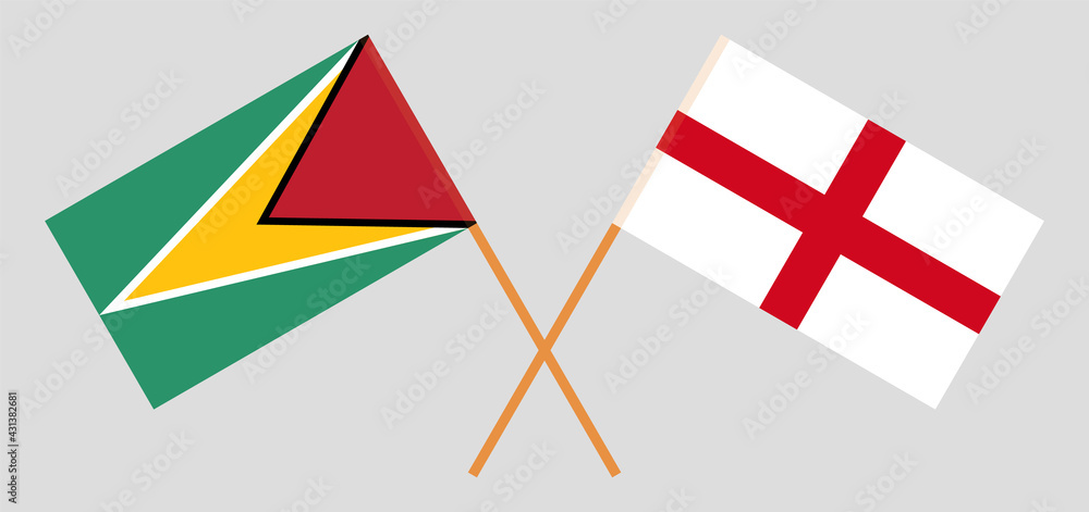 Crossed flags of Guyana and England. Official colors. Correct proportion