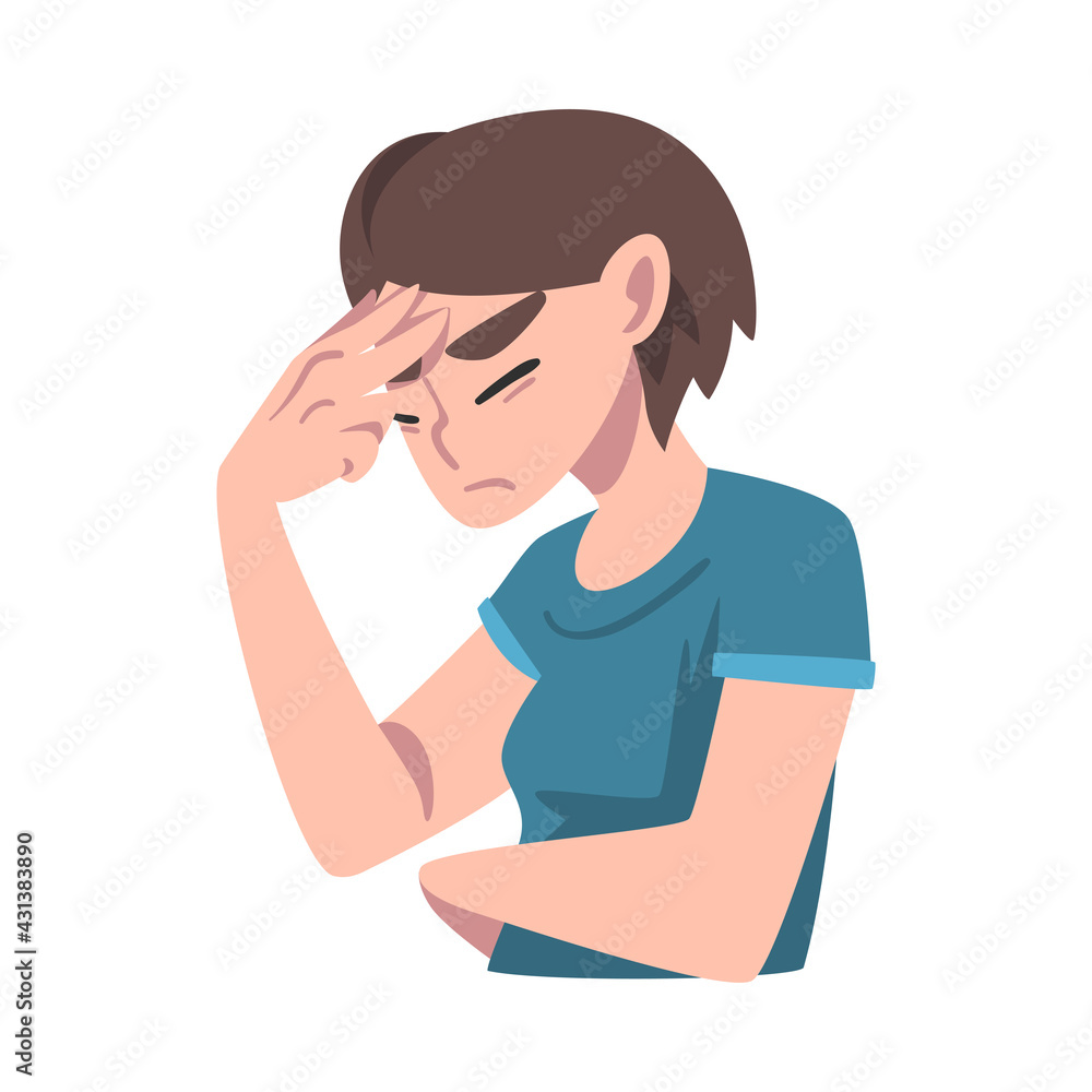 Young Woman Suffering from Throbbing Headache, Symptom of Heart Stroke Cartoon Vector Illustration Young Woman Suffering from Throbbing Headache, Symptom of Heart Stroke Cartoon Vector Illustration