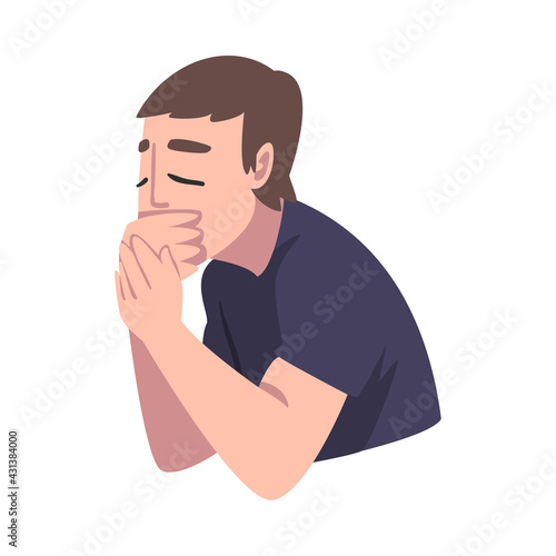 Man Suffering from Nausea, Symptom of Heart Stroke Cartoon Vector Illustration