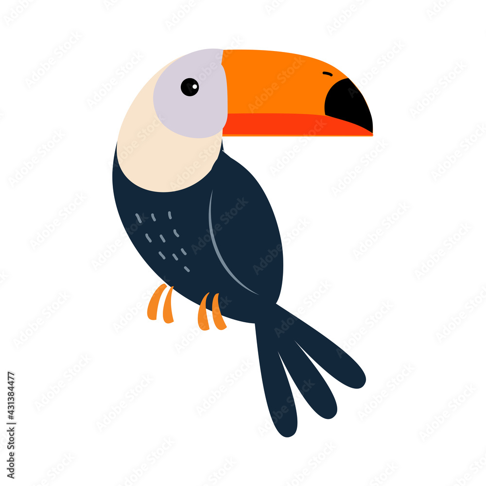 Fototapeta premium Cute Toucan Bird, Exotic Tropical Fauna Element, African Savanna Inhabitant Cartoon Vector Illustration