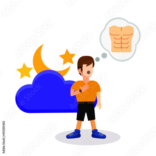 human cartoon character thinking six pack of vector illustration

