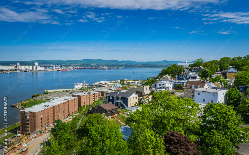 View on the Saint Lawrence river and the old town of Levis (Quebec, Canada) from the park-observation terrace