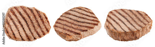 Grilled beef steak isolated on white background, clipping path, full depth of field
