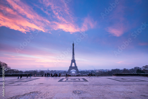 Eiffel Tower seen from Place du Trocadero at sunrise, Paris, France