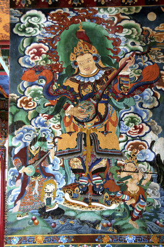 Fresco on the wall of Rumtek Monastery in Gangtok, Sikkim, India, Asia photo